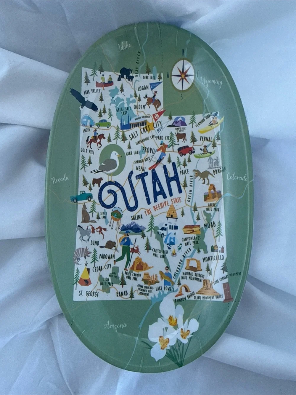 Utah Decorative Trinket Tray - Green Map Design Galleyware NWT